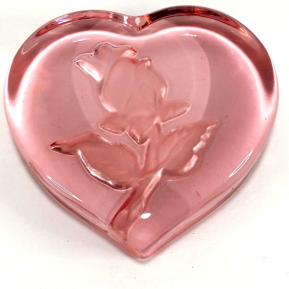Pink Heart Paperweight Embossed Frosted Rose Fostoria for Tiara Exclusives